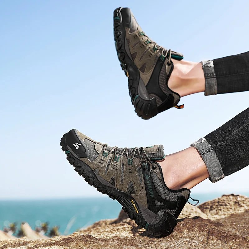 HIKEUP Men's  Suede Leather Hiking Shoes