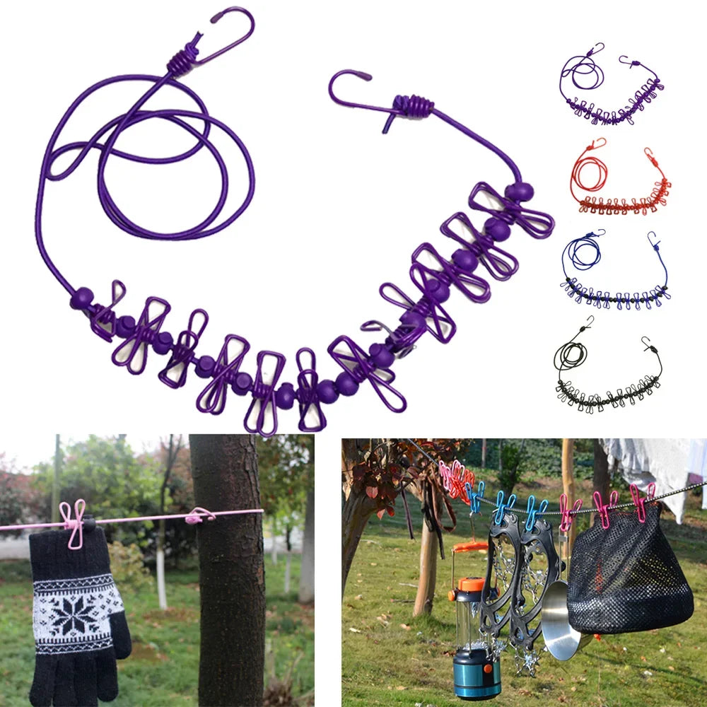 Non-slip stretch clothesline With 12 Clips