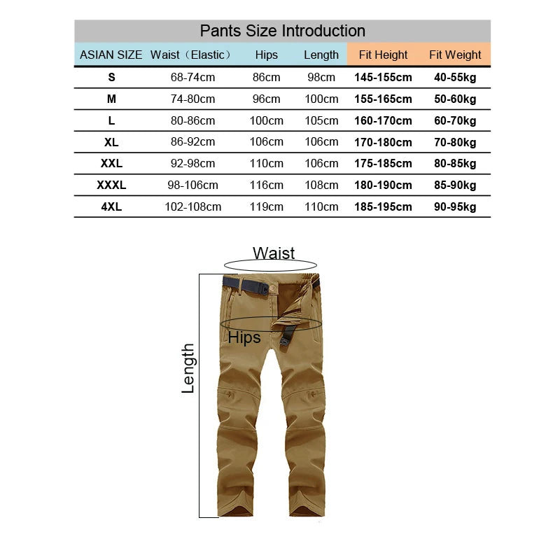 TRVLWEGO Thick Warm Fleece Hiking Pants Men Winter Waterproof Windproof Outdoor Soft Shell Rain Trekking Camping Ski Trousers